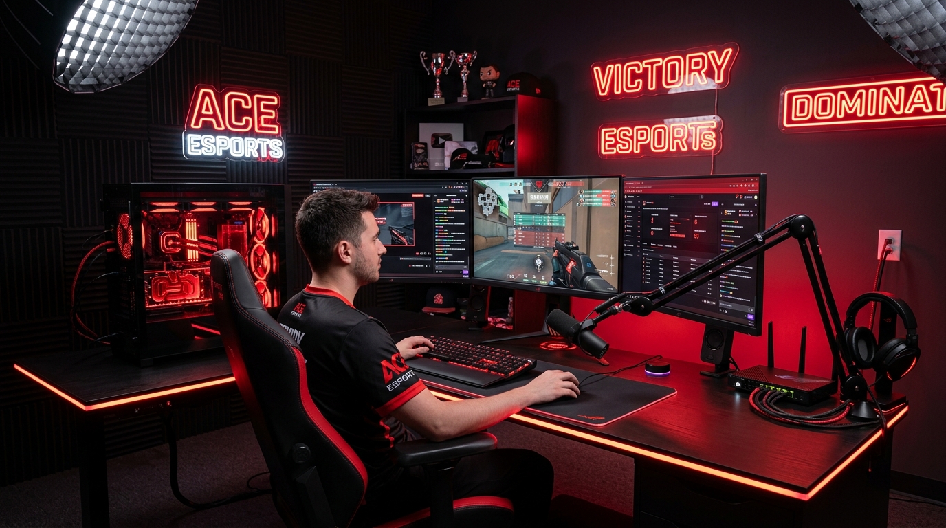 Professional gaming setup with ExitLag optimization